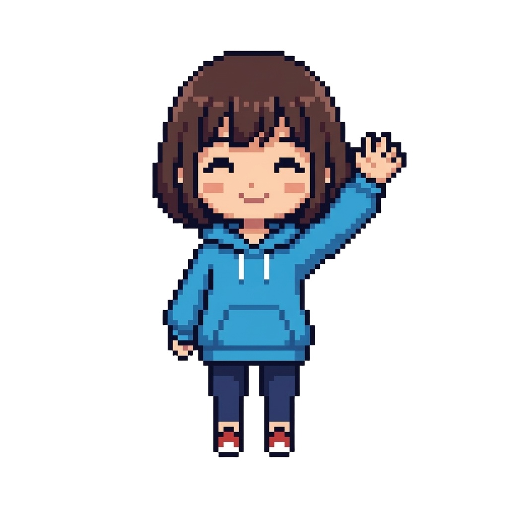 【64×64】ドット絵ミニキャラ立ち絵|元気な女の子|表情10種セット【透過PNG】