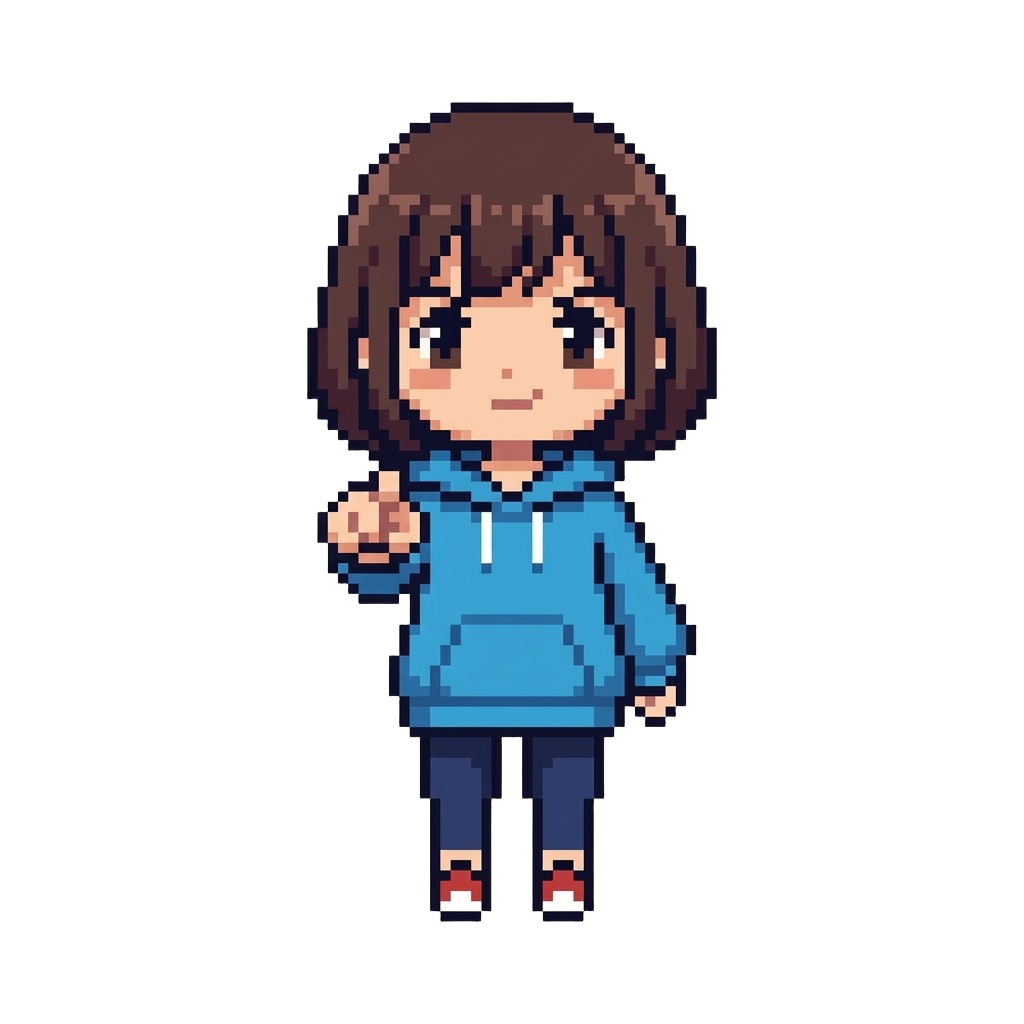 【64×64】ドット絵ミニキャラ立ち絵|元気な女の子|表情10種セット【透過PNG】