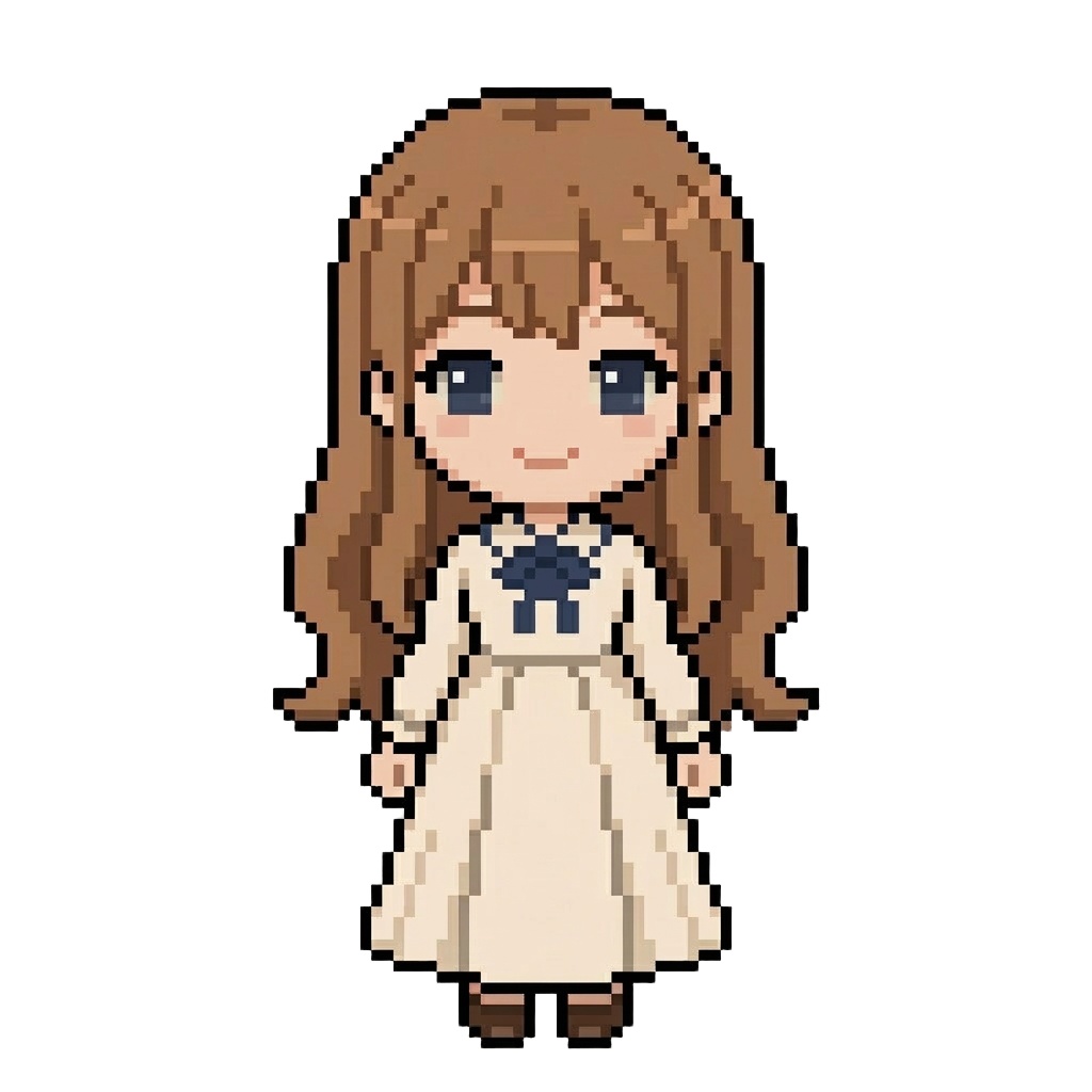 【64×64】ドット絵ミニキャラ立ち絵|お嬢様な女の子|表情10種セット【透過PNG】