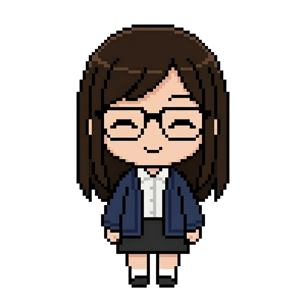 【64×64】ドット絵ミニキャラ立ち絵|眼鏡な女の子|表情10種セット【透過PNG】