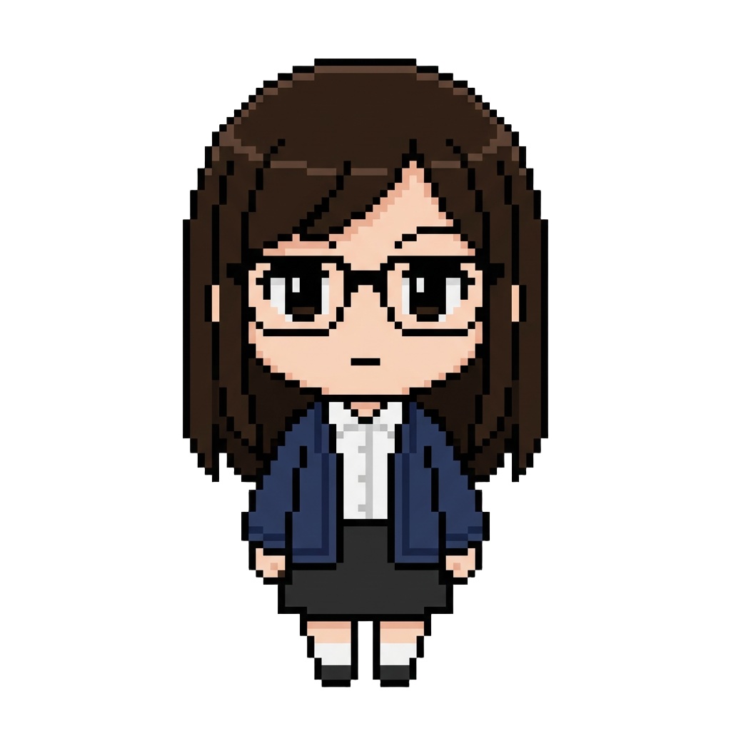 【64×64】ドット絵ミニキャラ立ち絵|眼鏡な女の子|表情10種セット【透過PNG】