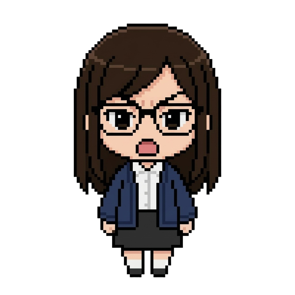 【64×64】ドット絵ミニキャラ立ち絵|眼鏡な女の子|表情10種セット【透過PNG】