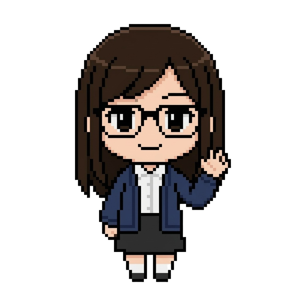 【64×64】ドット絵ミニキャラ立ち絵|眼鏡な女の子|表情10種セット【透過PNG】