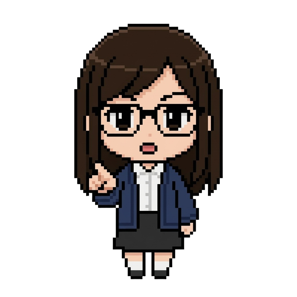 【64×64】ドット絵ミニキャラ立ち絵｜眼鏡な女の子｜表情10種セット【透過PNG】