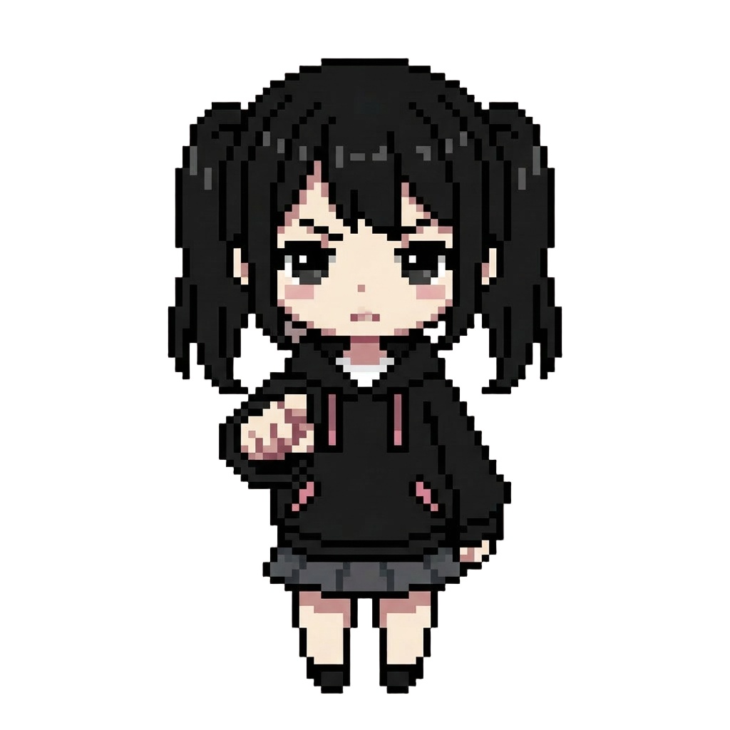 【64×64】ドット絵ミニキャラ立ち絵|地雷系な女の子|表情10種セット【透過PNG】