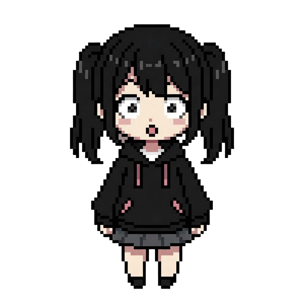 【64×64】ドット絵ミニキャラ立ち絵|地雷系な女の子|表情10種セット【透過PNG】