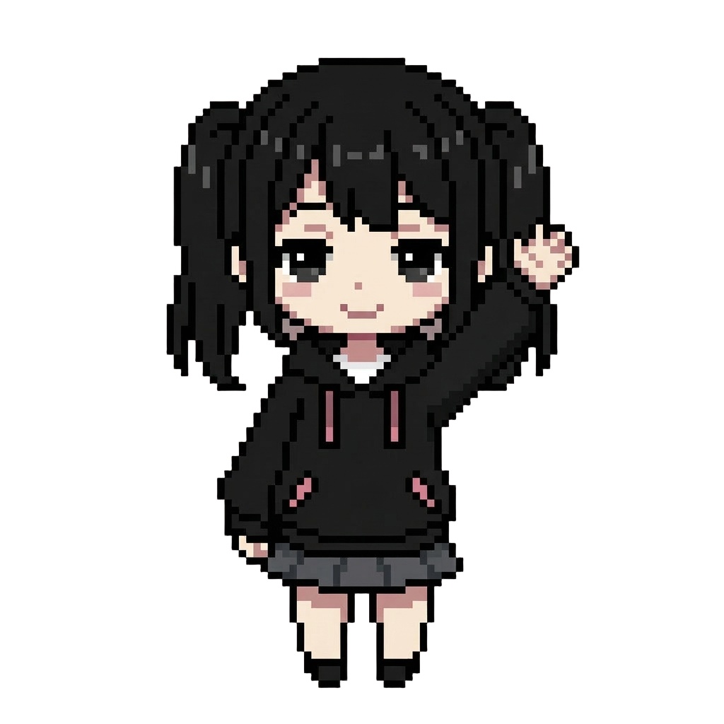 【64×64】ドット絵ミニキャラ立ち絵|地雷系な女の子|表情10種セット【透過PNG】