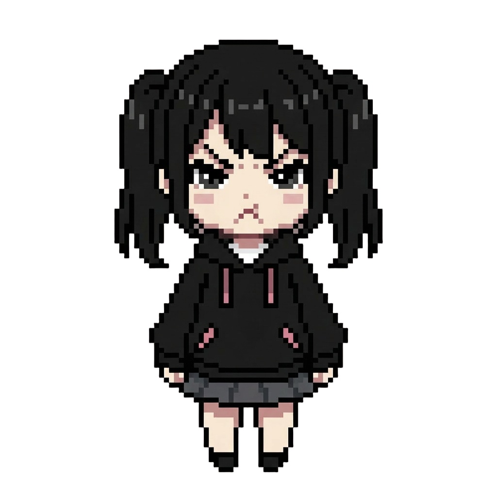 【64×64】ドット絵ミニキャラ立ち絵|地雷系な女の子|表情10種セット【透過PNG】