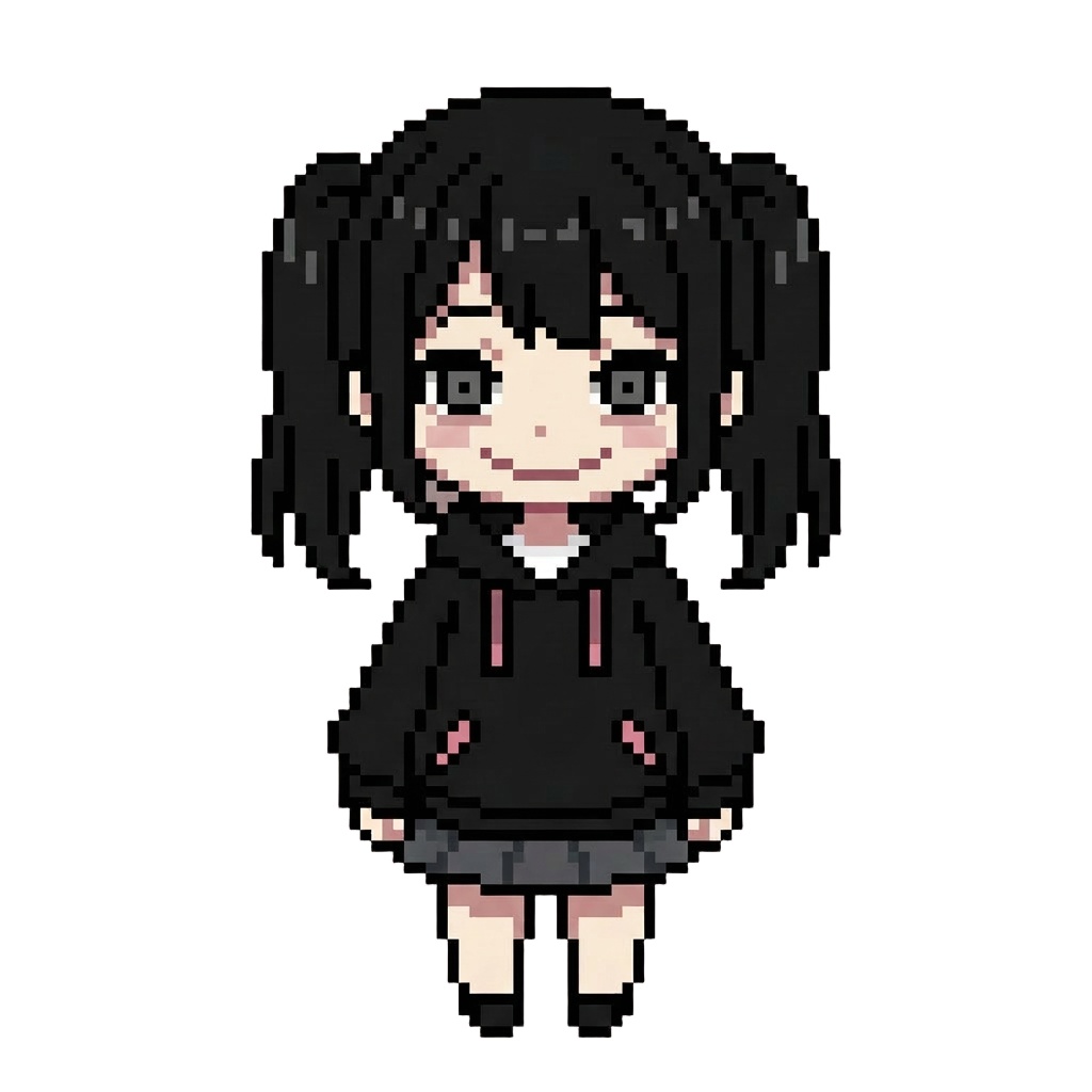 【64×64】ドット絵ミニキャラ立ち絵｜地雷系な女の子｜表情10種セット【透過PNG】