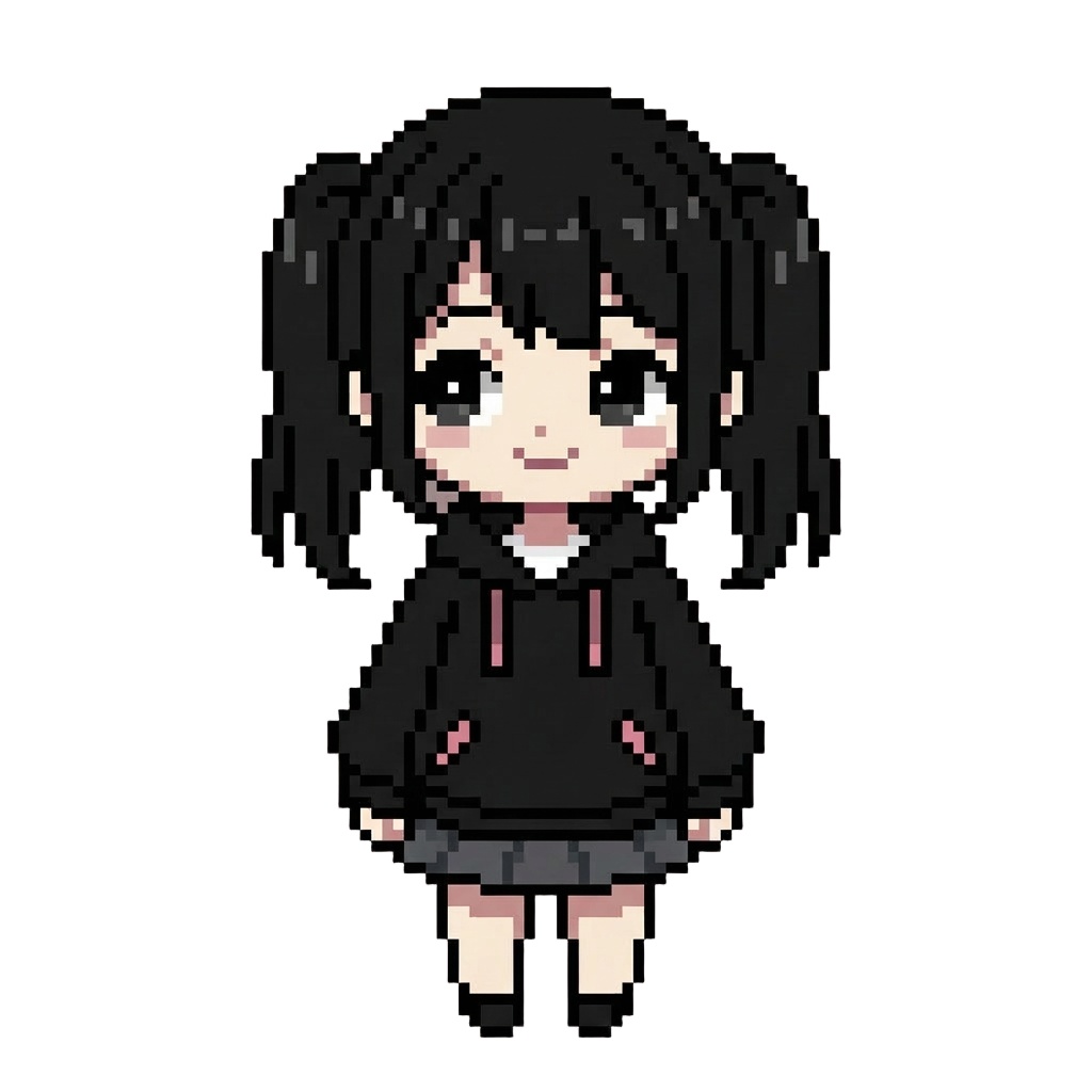 【64×64】ドット絵ミニキャラ立ち絵|地雷系な女の子|表情10種セット【透過PNG】