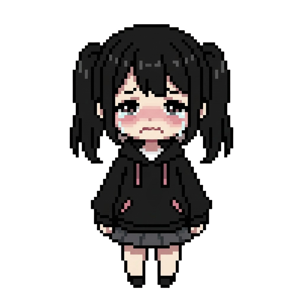 【64×64】ドット絵ミニキャラ立ち絵|地雷系な女の子|表情10種セット【透過PNG】