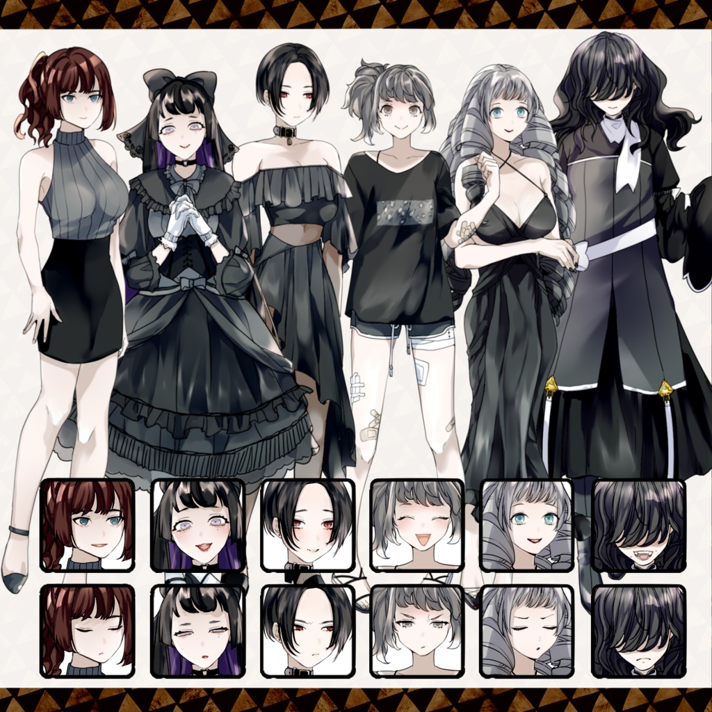 モノクロ系衣装女子素材セット