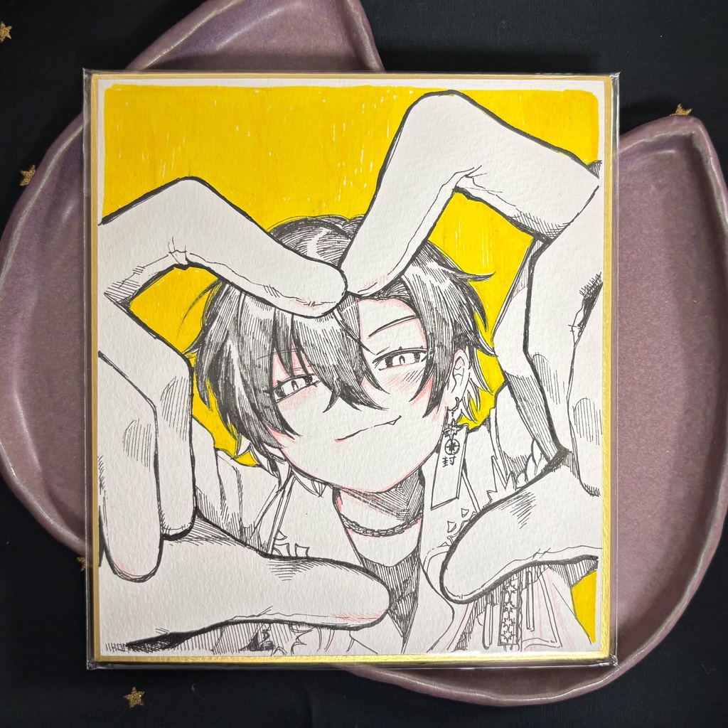 手書き線画色紙