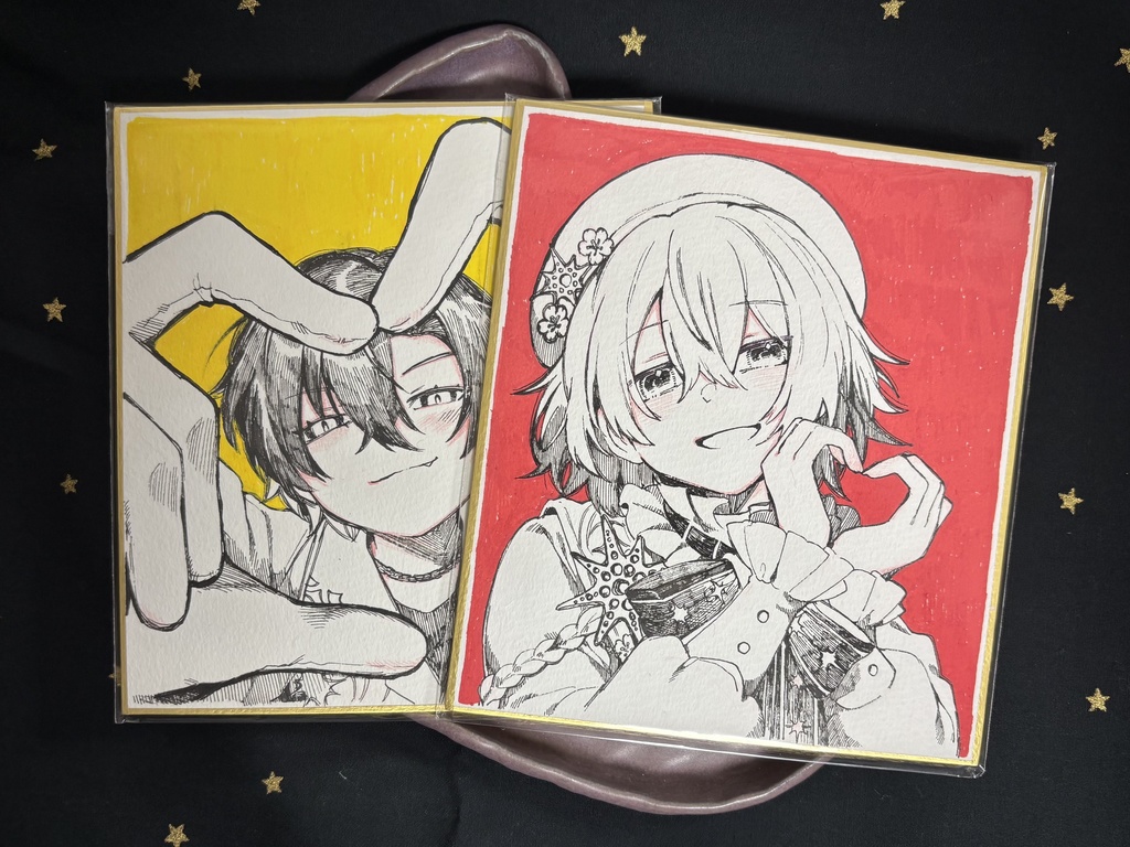 手書き線画色紙