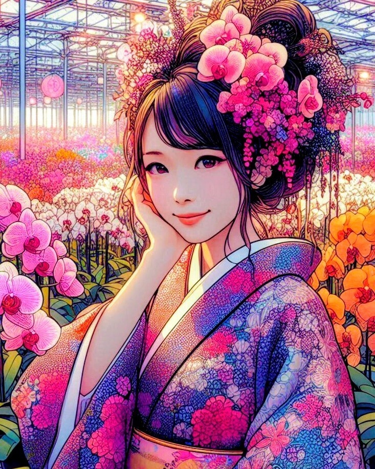 蘭の花と着物美女(動画3本含)