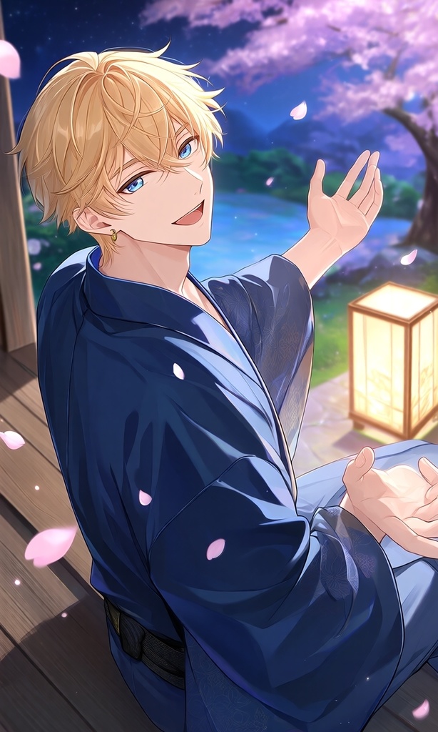 夜桜舞う中で(金髪少年)