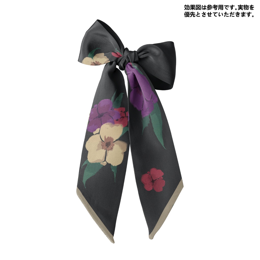 黒花柄サテンリボンスカーフ