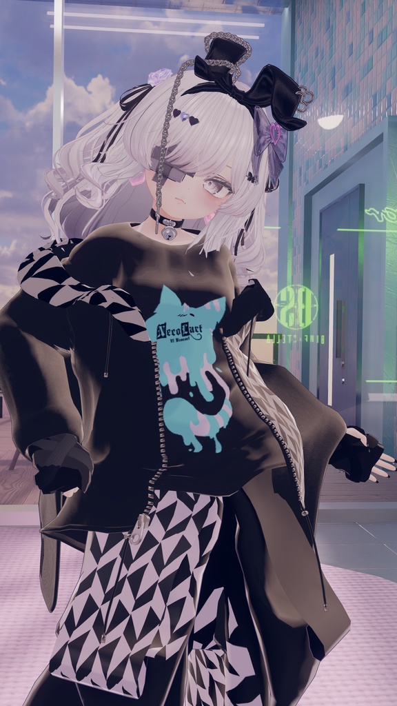 【Deorart モデル No.1リメイク】パンク系振袖パーカー・サルエルパンツコーデセット&とろとろねこNECOLA #BLUESTELLA