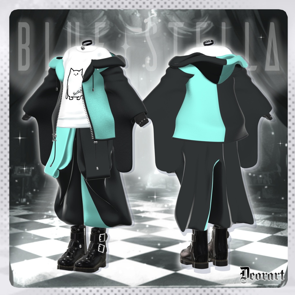 【Deorart モデル No.1リメイク】パンク系振袖パーカー・サルエルパンツコーデセット&とろとろねこNECOLA #BLUESTELLA