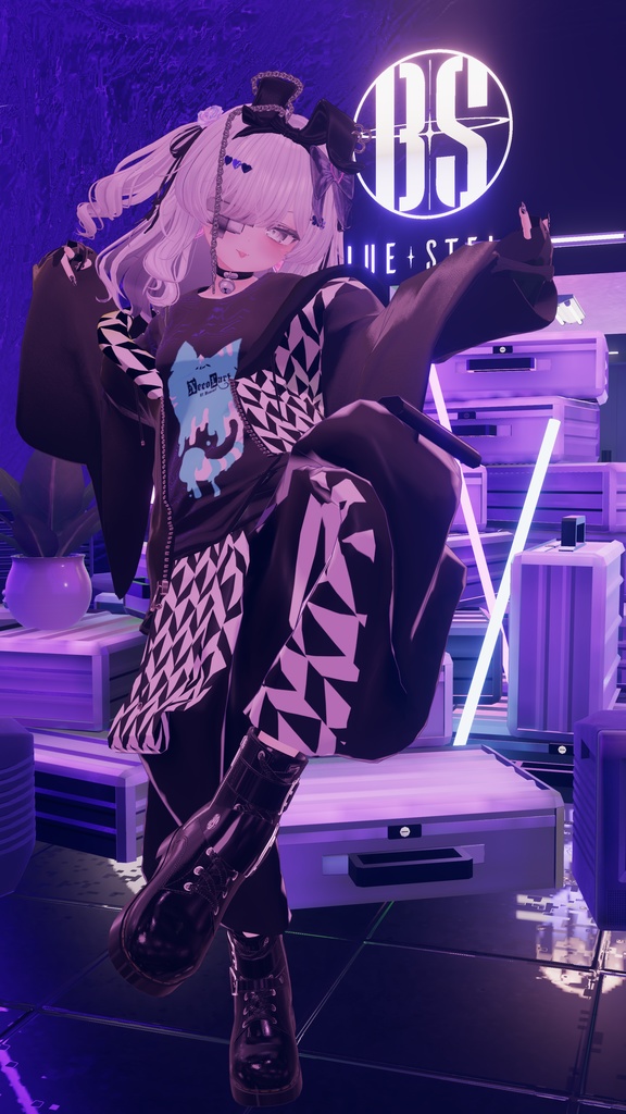 【Deorart モデル No.1リメイク】パンク系振袖パーカー・サルエルパンツコーデセット&とろとろねこNECOLA #BLUESTELLA