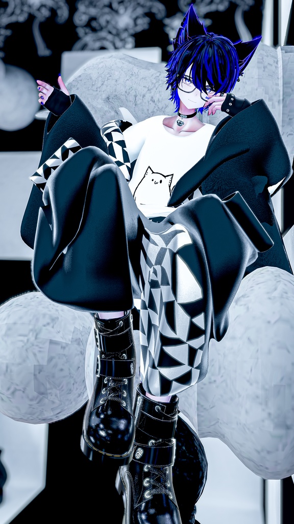 【Deorart モデル No.1リメイク】パンク系振袖パーカー・サルエルパンツコーデセット&とろとろねこNECOLA #BLUESTELLA