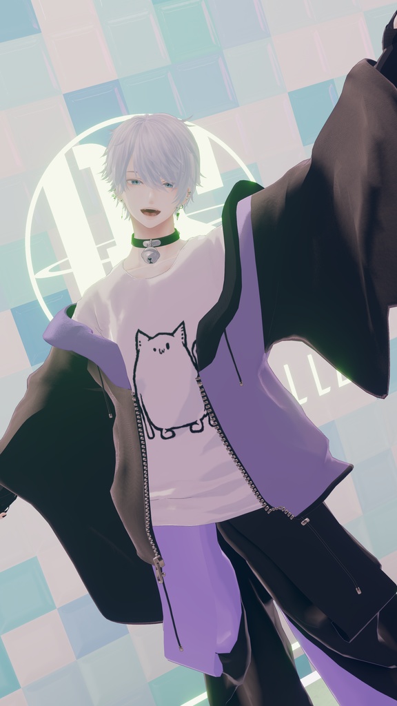 【Deorart モデル No.1リメイク】パンク系振袖パーカー・サルエルパンツコーデセット&とろとろねこNECOLA #BLUESTELLA