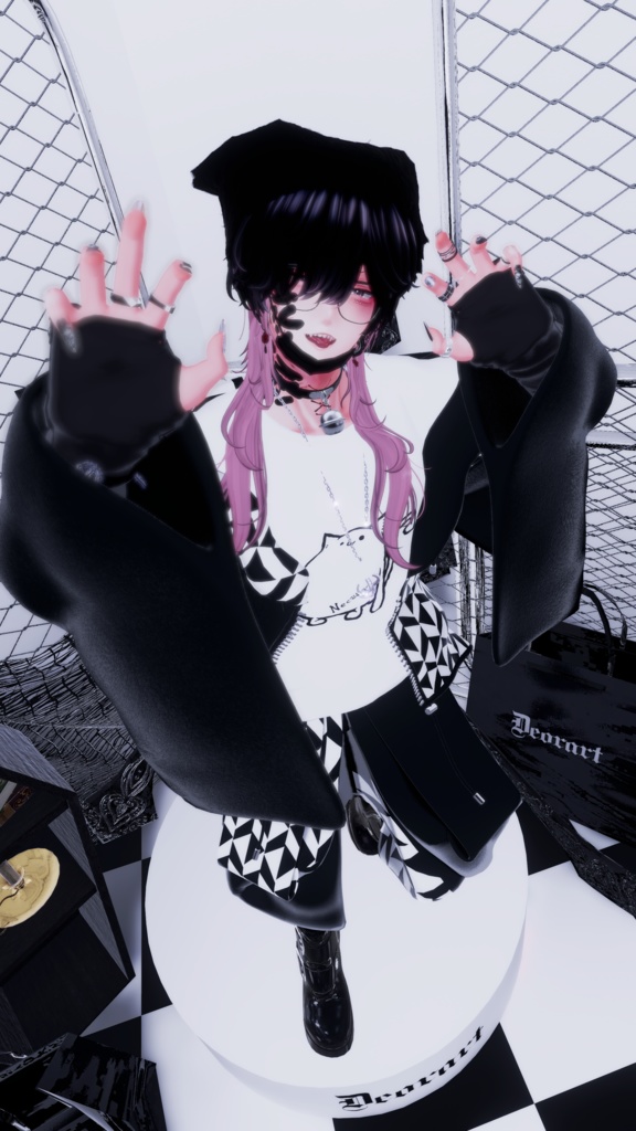 【Deorart モデル No.1リメイク】パンク系振袖パーカー・サルエルパンツコーデセット&とろとろねこNECOLA #BLUESTELLA