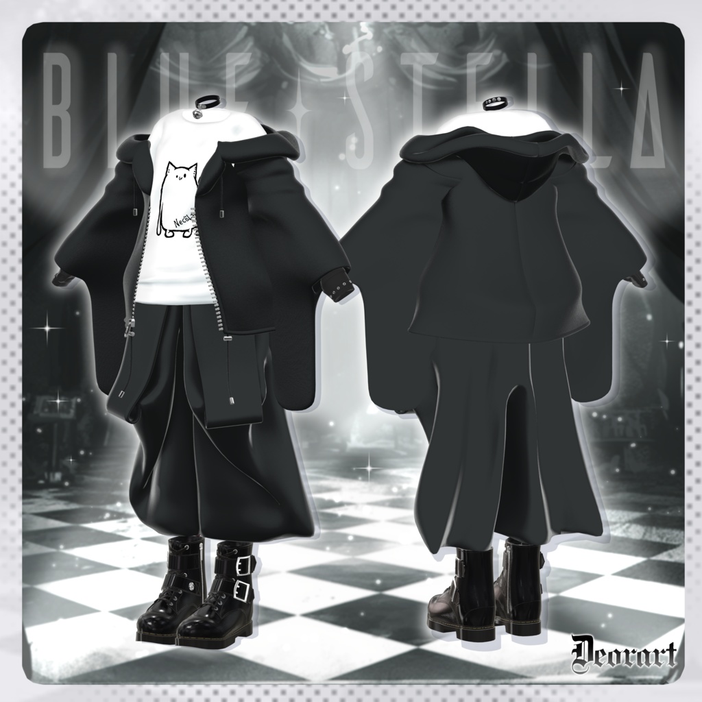 【Deorart モデル No.1リメイク】パンク系振袖パーカー・サルエルパンツコーデセット&とろとろねこNECOLA #BLUESTELLA