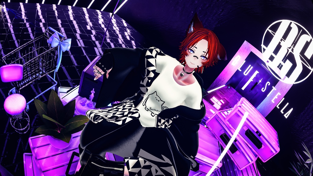 【Deorart モデル No.1リメイク】パンク系振袖パーカー・サルエルパンツコーデセット&とろとろねこNECOLA #BLUESTELLA