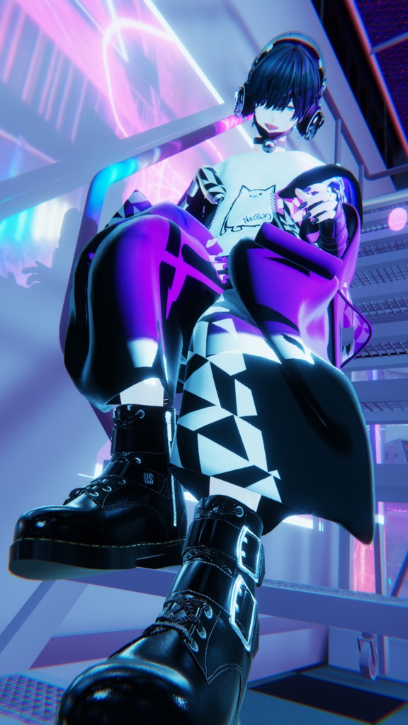 【Deorart モデル No.1リメイク】パンク系振袖パーカー・サルエルパンツコーデセット&とろとろねこNECOLA #BLUESTELLA