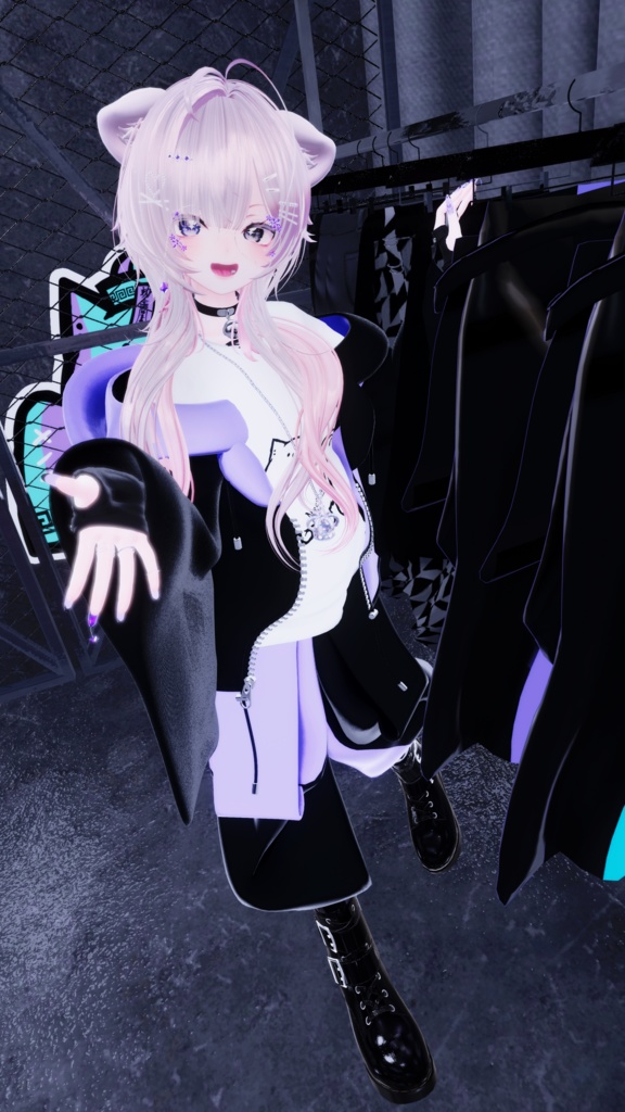 【Deorart モデル No.1リメイク】パンク系振袖パーカー・サルエルパンツコーデセット&とろとろねこNECOLA #BLUESTELLA