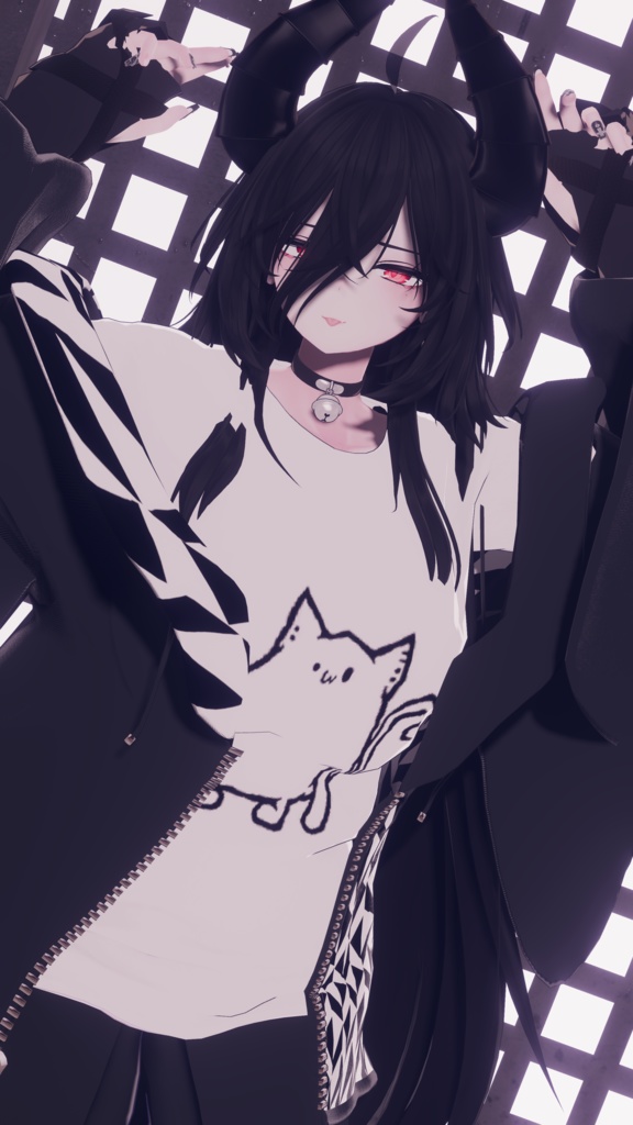 【Deorart モデル No.1リメイク】パンク系振袖パーカー・サルエルパンツコーデセット&とろとろねこNECOLA #BLUESTELLA