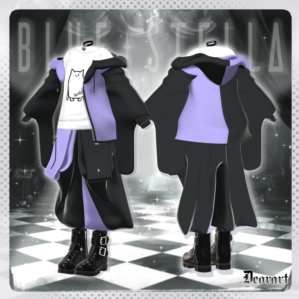 【Deorart モデル No.1リメイク】パンク系振袖パーカー・サルエルパンツコーデセット&とろとろねこNECOLA #BLUESTELLA