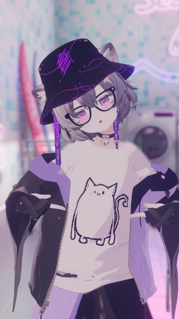 【Deorart モデル No.1リメイク】パンク系振袖パーカー・サルエルパンツコーデセット&とろとろねこNECOLA #BLUESTELLA