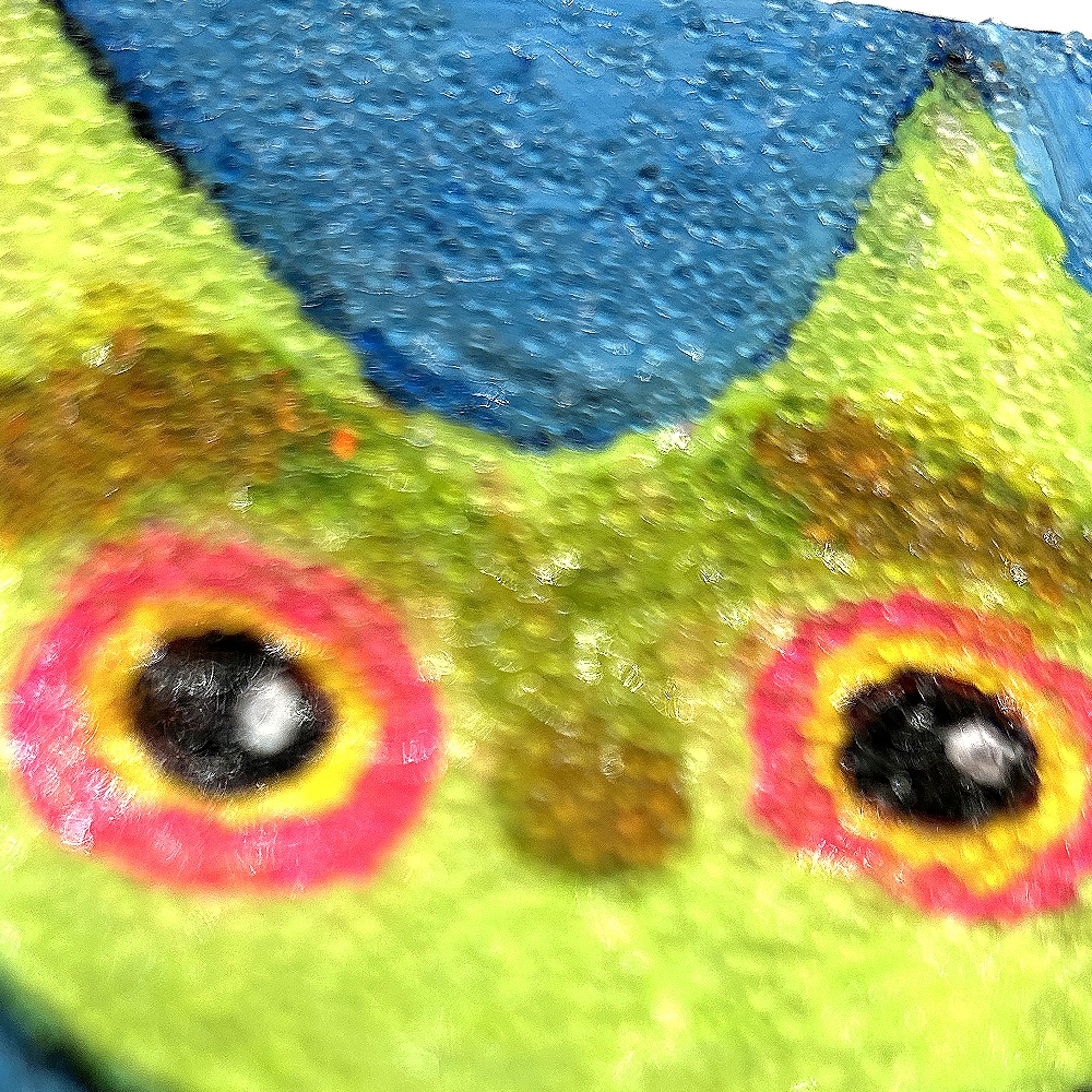 ミニアクリルキャンバス画 まんまる目猫【ライムグリーン/ターコイズ】7.5cm