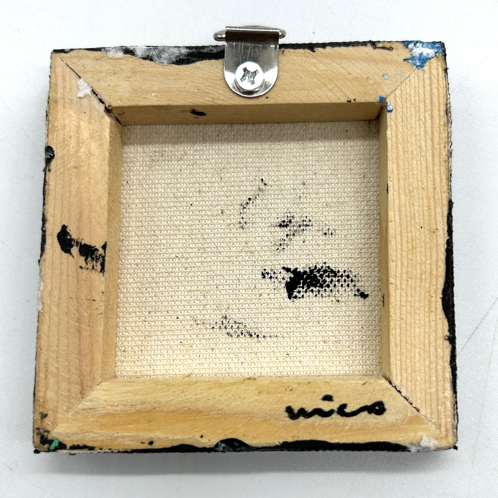 ミニアクリルキャンバス画 まんまる目猫【ライムグリーン/ターコイズ】7.5cm