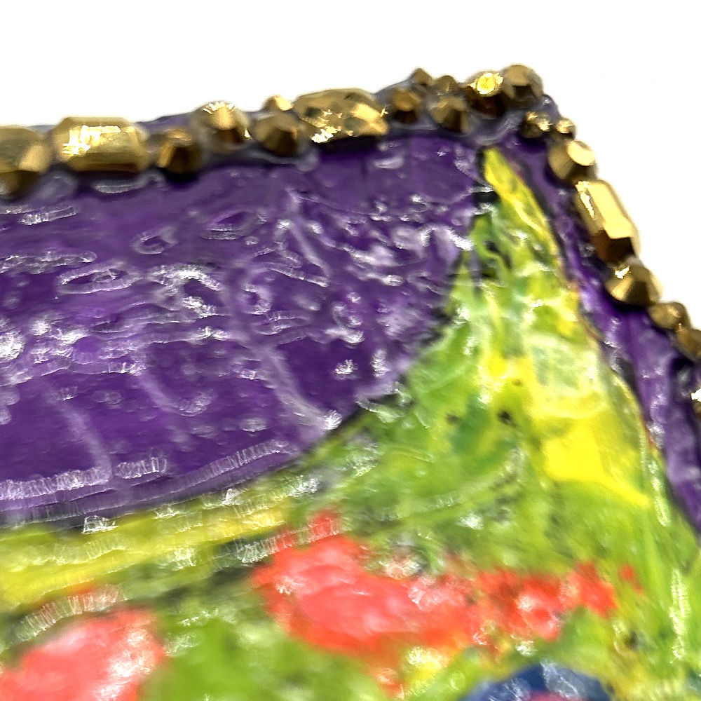 ミニアクリルキャンバス画 いかりんぼちゃん【ライム猫/パープル】7.5cm