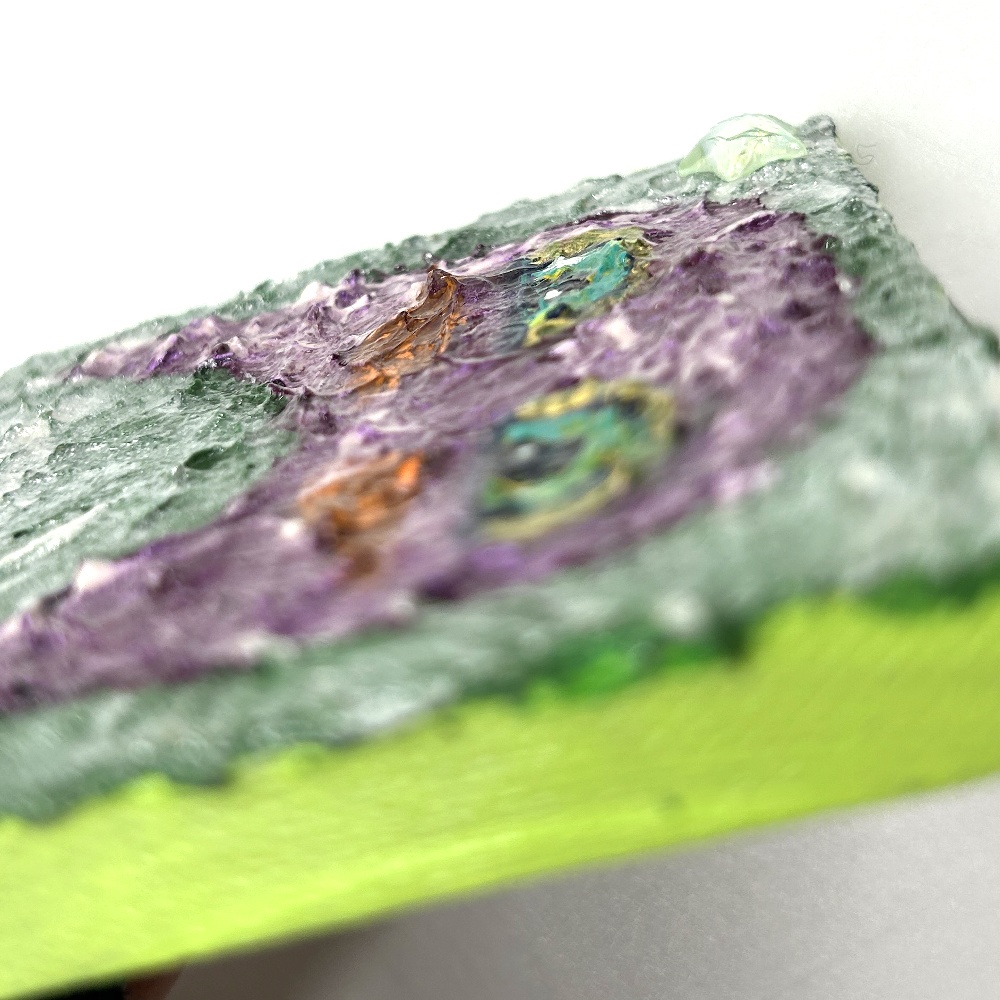 ミニアクリルキャンバス画 キラキラむっつりちゃん【シルバー/パープル/グリーン】7.5cm