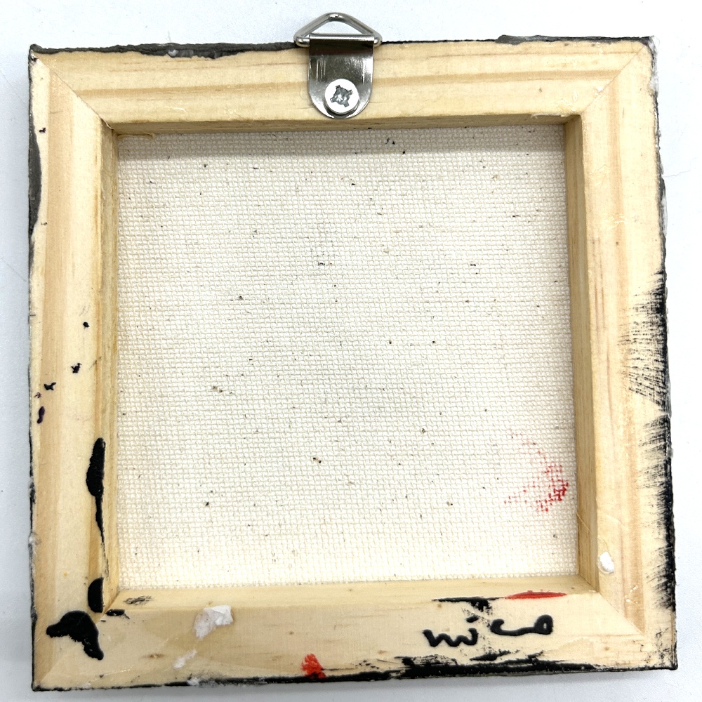 ミニアクリルキャンバス画 猫【びっくりまんまる目】黒/ミントシルバー 10cm