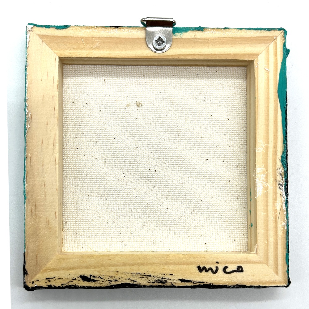 ミニアクリルキャンバス画 猫【ちょっとびっくり】黒/グリーン 10cm