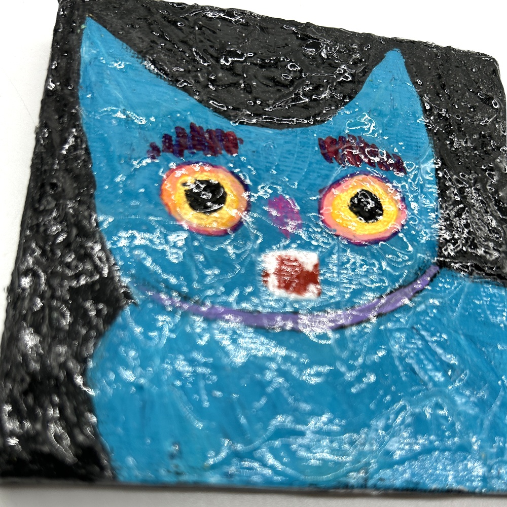 ミニアクリルキャンバス画【フレーメン青猫】10cm