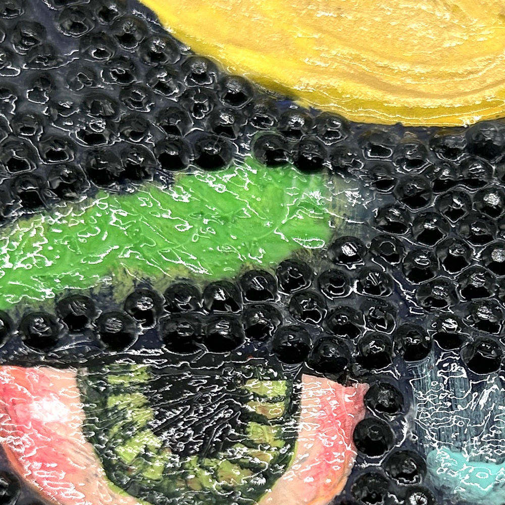 ミニアクリルキャンバス画 猫【緑眉】黒/イエロー 10cm