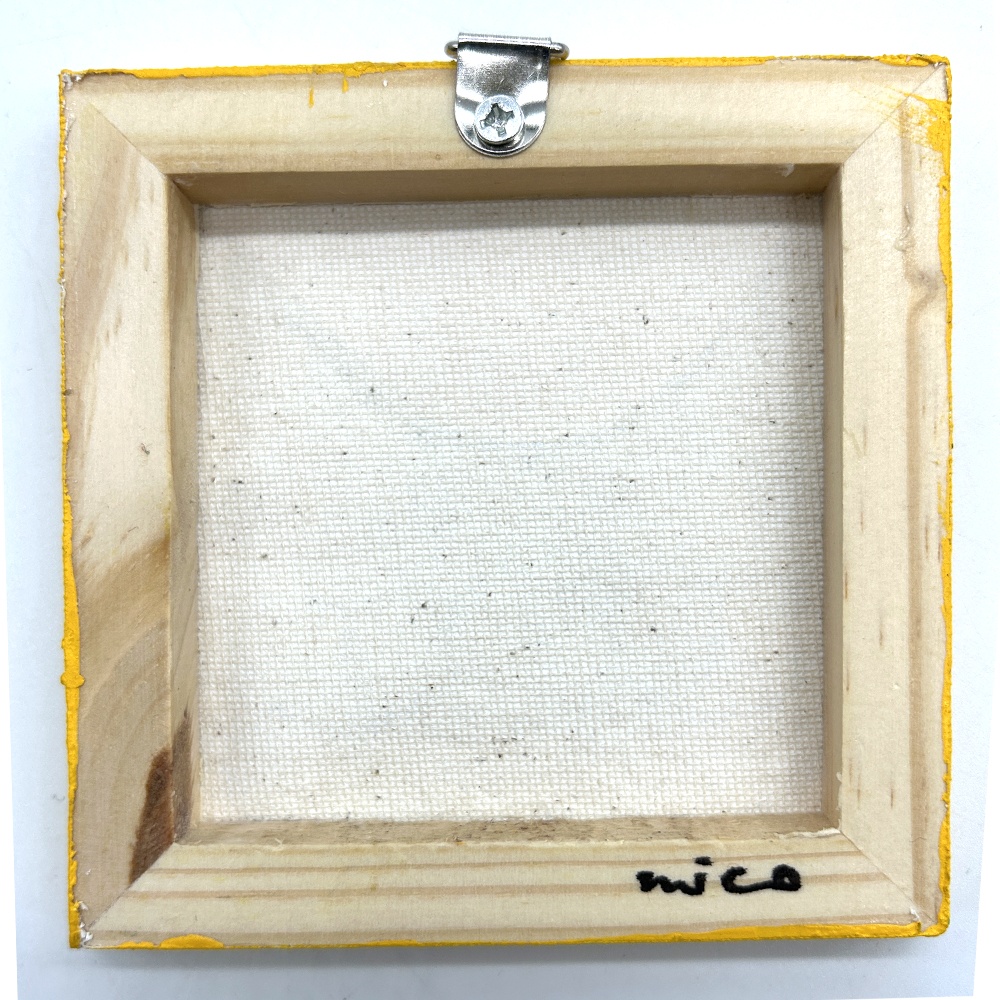 ミニアクリルキャンバス画 猫【緑眉】黒/イエロー 10cm