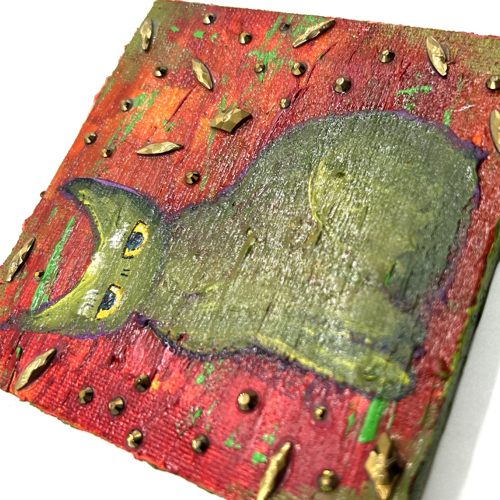 ミニアクリルキャンバス画 猫【オータムキャット】10cm