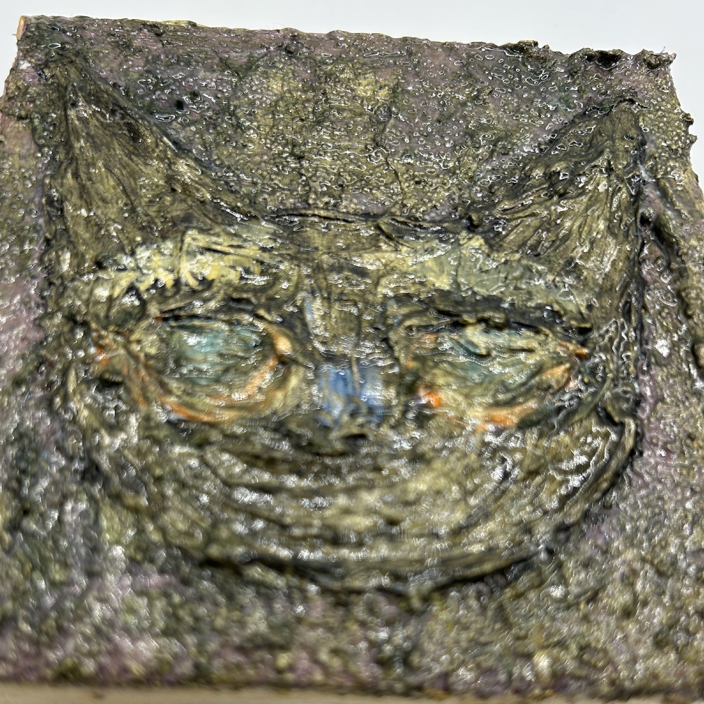 ミニアクリルキャンバス画 置き型 猫【ゴールド】10cm