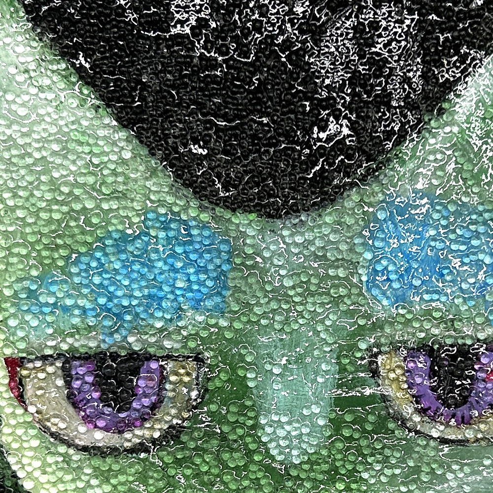 ミニアクリルキャンバス画 置き型 猫【グリーン】10cm