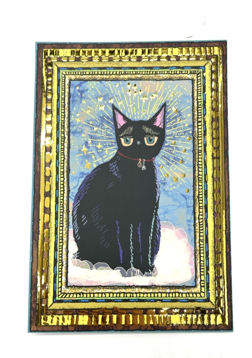 キラキラゴールド箔　黒猫　ポストカード