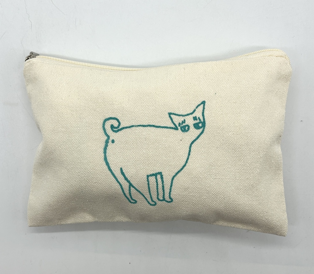 ポーチ　ケツ見せ猫　ターコイズ