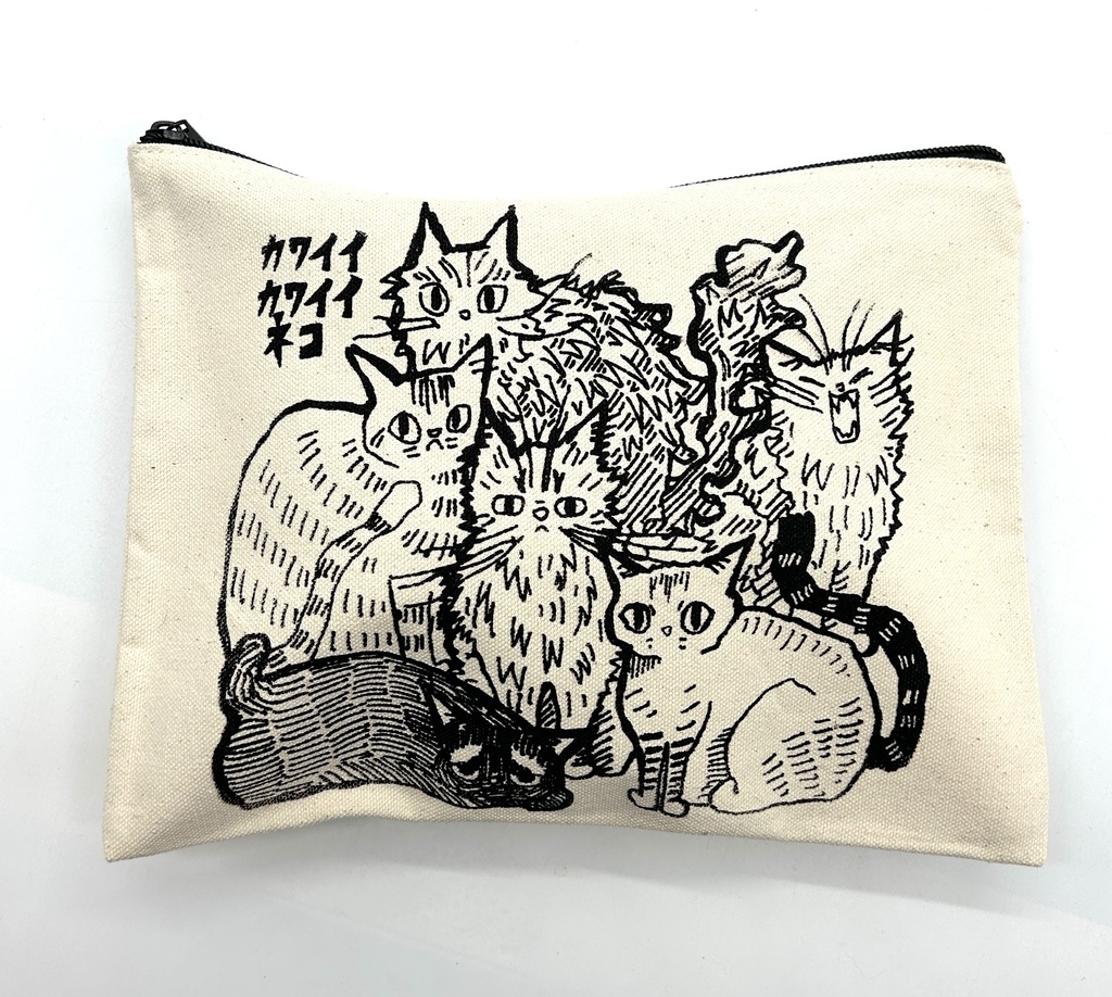 大きめポーチ カワイイカワイイネコ シルクスクリーン
