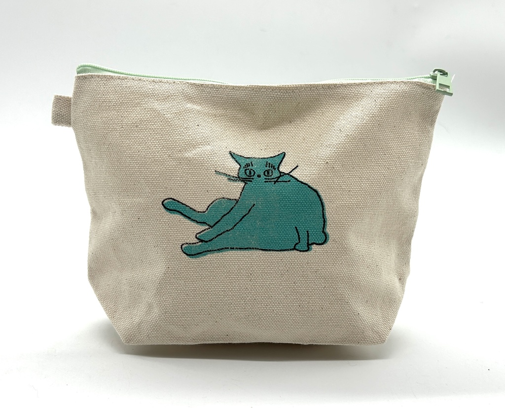 マチ付きポーチ　シルクスクリーン2色刷り　猫